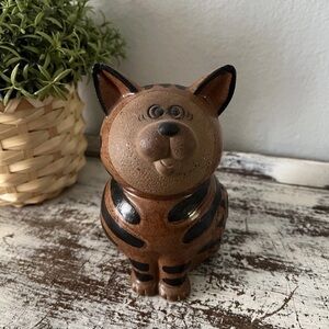 Vintage MCM Art Pottery Cat Figurine by Toscany Made in Japan Whimsical 6"
